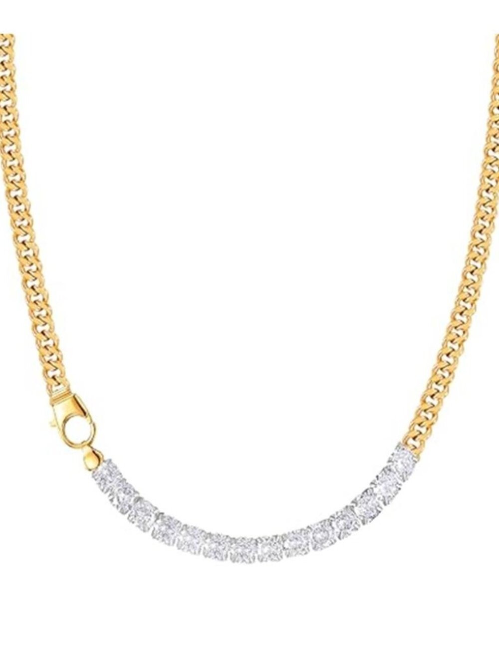 Chunky Gold Cuban Link Necklace Cubic Zirconia Statement Chain for Women